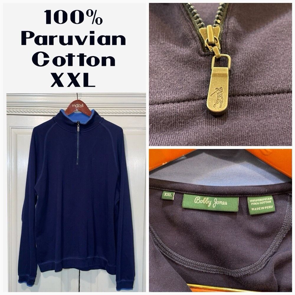 Bobby Jones Sweater Men XXL Navy Blue Pullover 100% Peruvian Pima Cotton